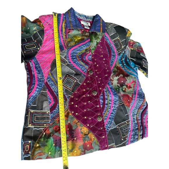 Boho Patchwork Quilted Jacket M Colorful Art To Wear Vibrant Sequin Dopamine - Picture 8 of 17